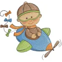 Boy pilot embroidery design featuring a cute aviator theme, ideal for baby onesies and toddler apparel.