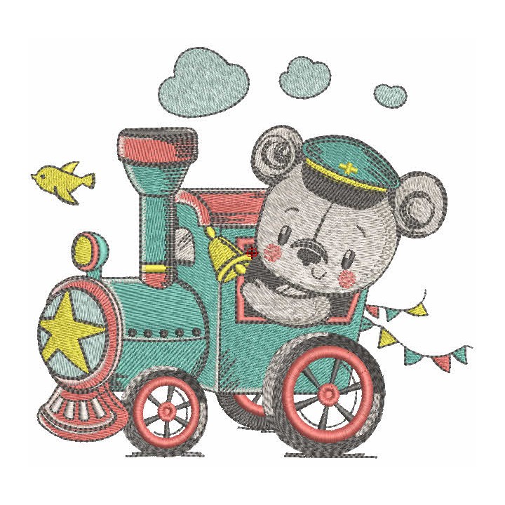 Teddy train driver embroidery design - Embroidery Design