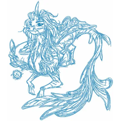 Sisu sketch embroidery design featuring a whimsical dragon from Raya and the Last Dragon for creative stitching.