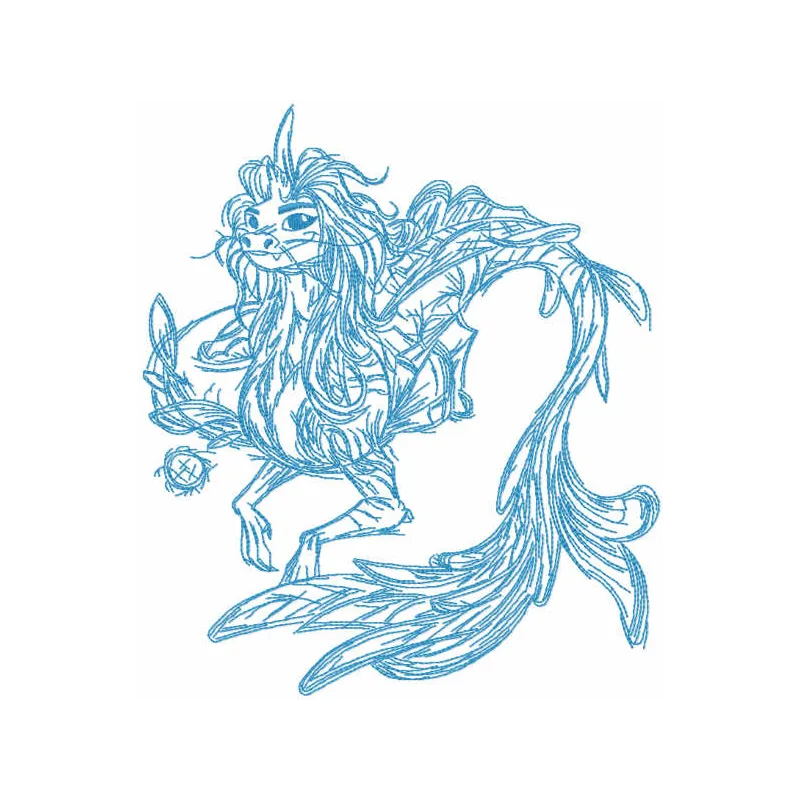 Sisu sketch embroidery design featuring a whimsical dragon from Raya and the Last Dragon for creative stitching.