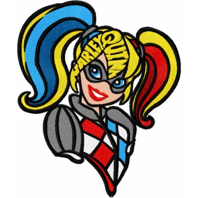 Harley Quinn modern embroidery design featuring vibrant colors and playful details, ideal for creative stitching projects.