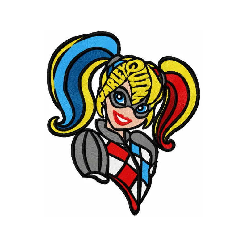 Harley Quinn modern embroidery design featuring vibrant colors and playful details, ideal for creative stitching projects.