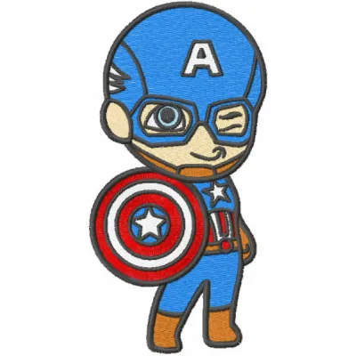 Captain America embroidery design featuring the superhero with his iconic shield, perfect for apparel and accessories.