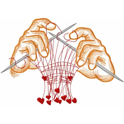 Knitted with Love embroidery design showcasing intricate stitch patterns, perfect for cozy crafts and heartfelt gifts.