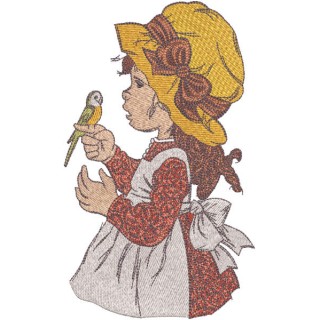 Little girl with parrot embroidery design - Embroidery Design