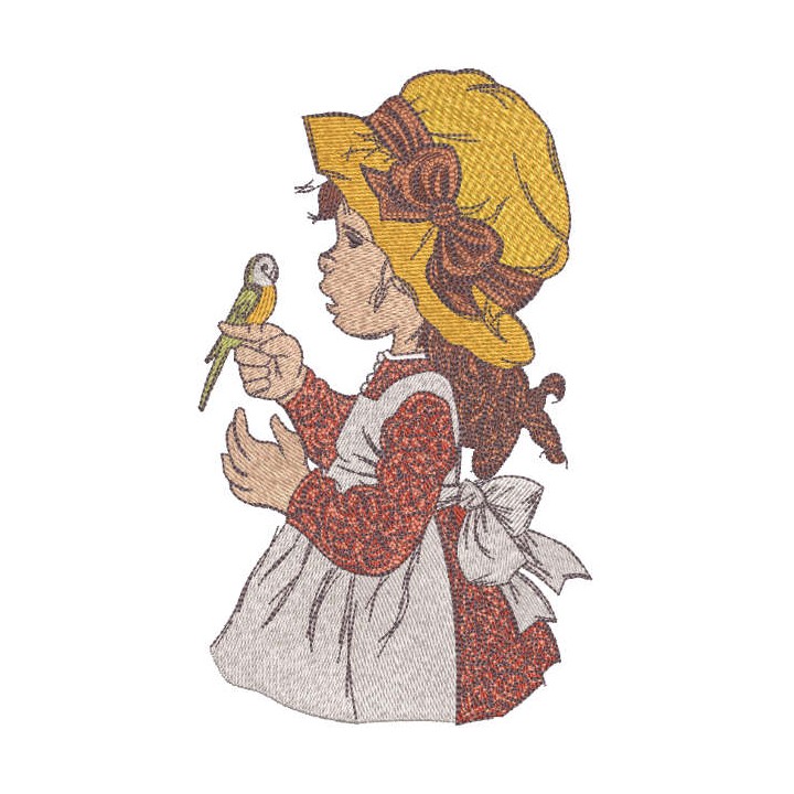 Little girl with parrot embroidery design - Embroidery Design