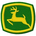 John Deere symbol embroidery design showcased on a vibrant background, perfect for auto and moto enthusiasts.