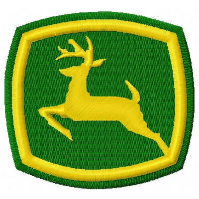 John Deere symbol embroidery design showcased on a vibrant background, perfect for auto and moto enthusiasts.