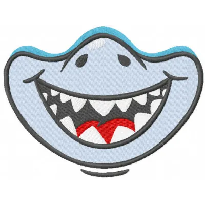 Cute shark embroidery design featuring a playful shark motif, perfect for masks and creative stitching projects.