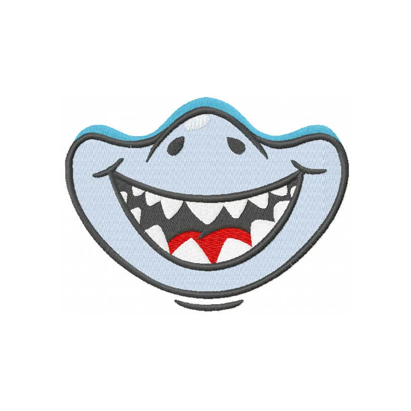 Cute shark embroidery design featuring a playful shark motif, perfect for masks and creative stitching projects.