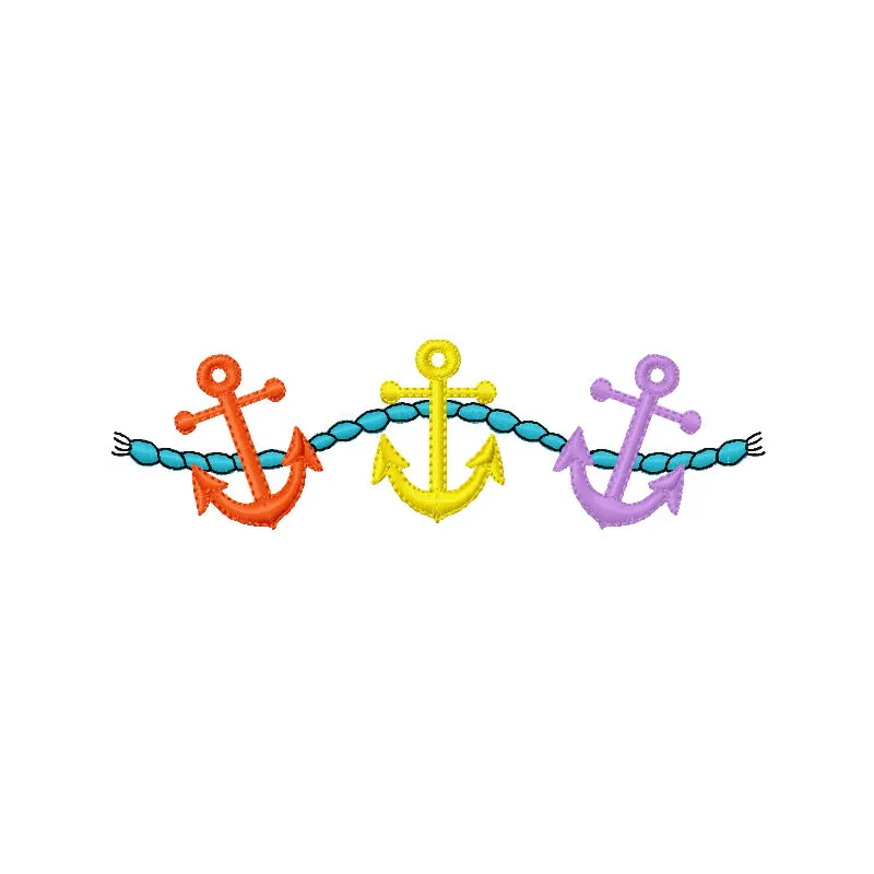 Three anchors embroidery design showcasing nautical themes, perfect for stitching on t-shirts or tote bags.