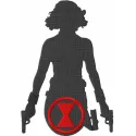 Embroidery design featuring Black Widow guns and logo, ideal for stitching on apparel and accessories.