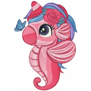 Sea unicorn and buttefly embroidery design - Embroidery Design