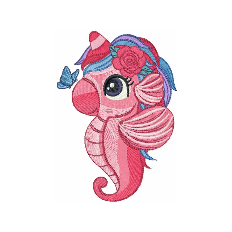 Preview of a sea unicorn and butterfly embroidery design featuring whimsical motifs for creative stitching projects.