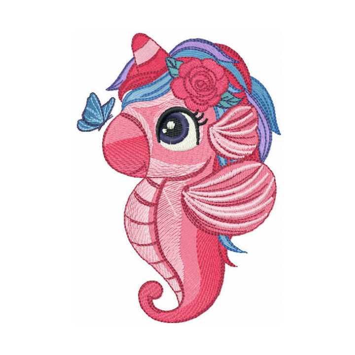 Sea unicorn and buttefly embroidery design - Embroidery Design