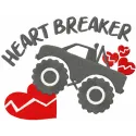 Young heart breaker embroidery design preview featuring playful lettering for baby apparel.