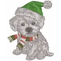 Preview of 'Ready for a Winter Walk' embroidery design featuring a playful dog in winter attire.