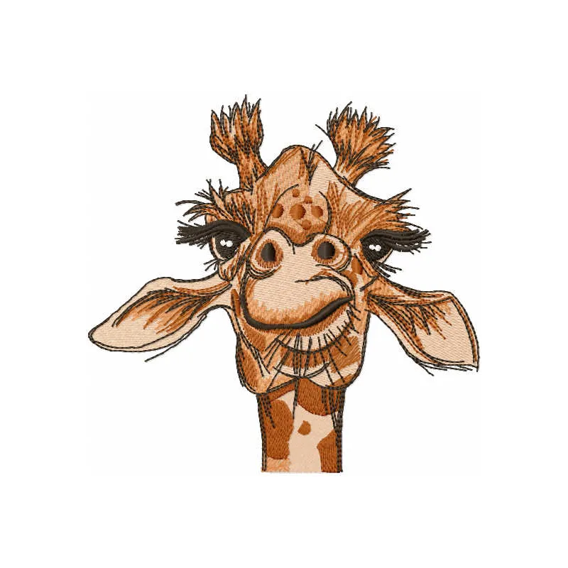 Giraffe look embroidery design showcasing a whimsical giraffe motif, ideal for stitching on t-shirts or baby onesies.