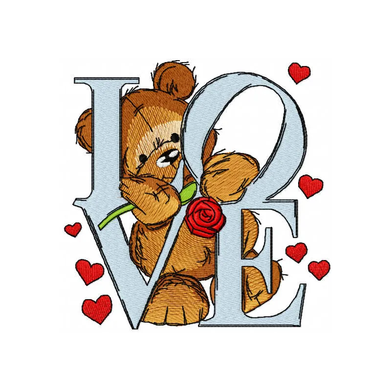 Preview of the Declaration of Love embroidery design featuring a charming teddy bear, ideal for heartfelt stitching projects.