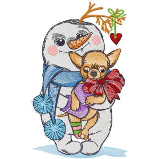 Snowman with chihuahua embroidery design - Embroidery Design