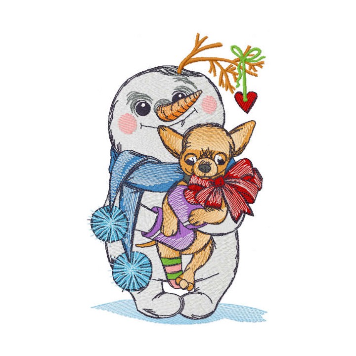 Snowman with chihuahua embroidery design - Embroidery Design
