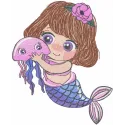 Mermaid with Medusa embroidery design showcasing intricate details, perfect for stitching on apparel or home decor.