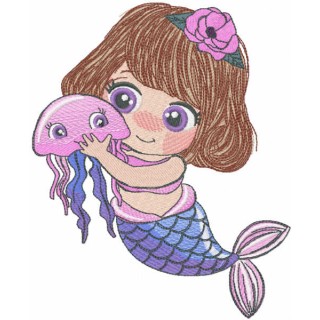 Mermaid with medusa embroidery design - Embroidery Design