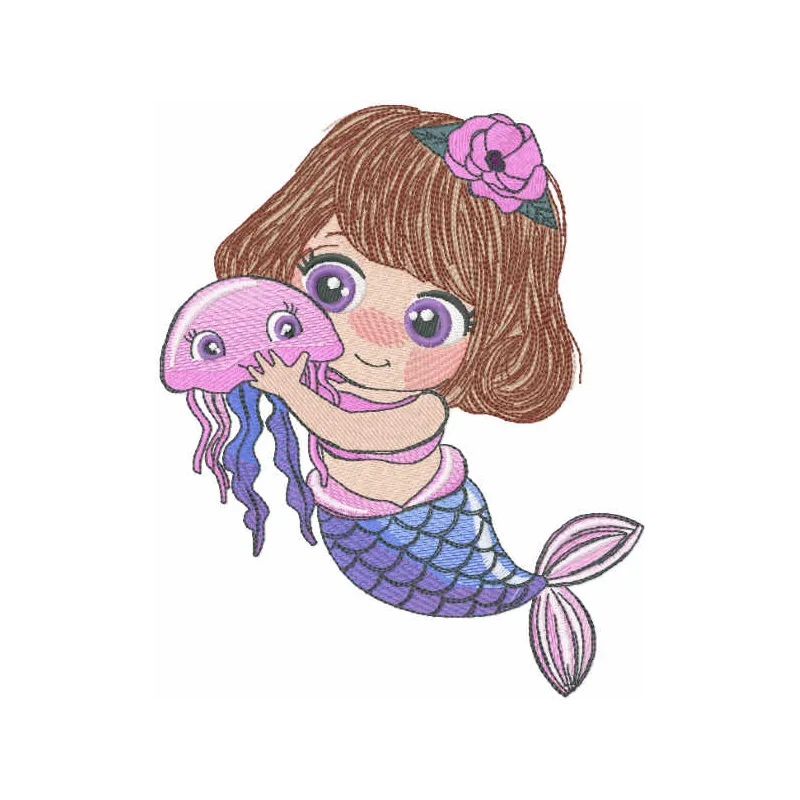 Mermaid with Medusa embroidery design showcasing intricate details, perfect for stitching on apparel or home decor.