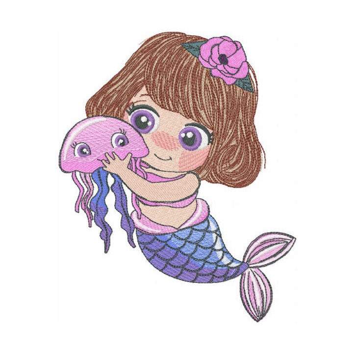 Mermaid with medusa embroidery design - Embroidery Design