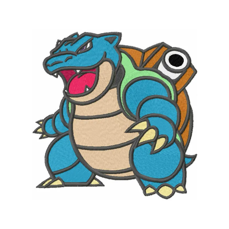 Blastoise embroidery design showcasing a detailed stitched motif of the iconic Pokemon character.