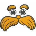 Preview of the Lorax muzzle embroidery design featuring a whimsical Dr. Seuss-inspired motif.