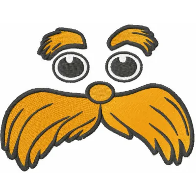 Preview of the Lorax muzzle embroidery design featuring a whimsical Dr. Seuss-inspired motif.
