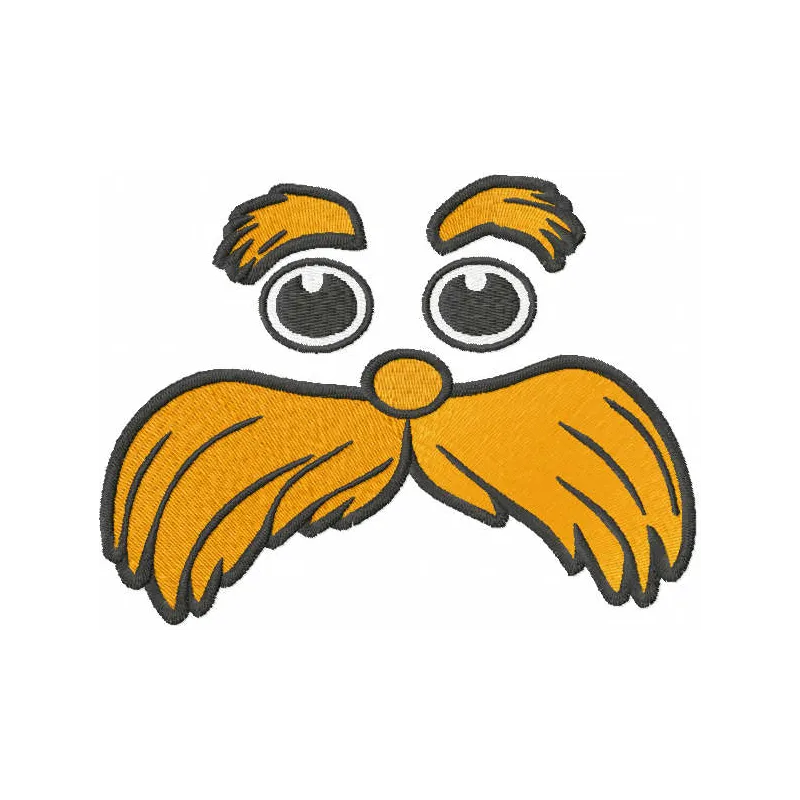Preview of the Lorax muzzle embroidery design featuring a whimsical Dr. Seuss-inspired motif.