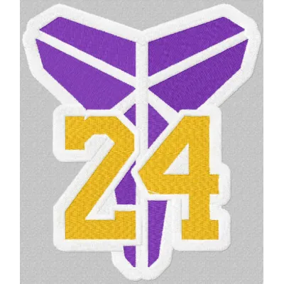 Kobe Bryant 24 embroidery design showcasing a dynamic basketball motif, ideal for stitching on sports apparel and accessorie…