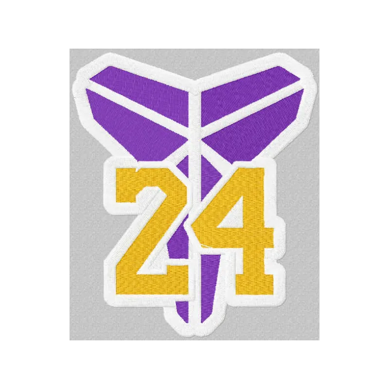 Kobe Bryant 24 embroidery design showcasing a dynamic basketball motif, ideal for stitching on sports apparel and accessorie…