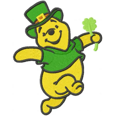 Winnie Pooh St. Patrick's Day dance embroidery design showcasing playful motifs for festive stitching.