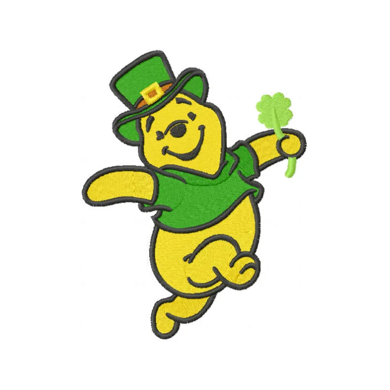 Winnie Pooh St. Patrick's Day dance embroidery design showcasing playful motifs for festive stitching.