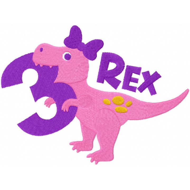 Three Year Old Girl Dinosaur Birthday embroidery design - Embroidery Design