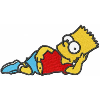 Embroidery design of Bart Simpson relaxing, showcasing a playful stitched motif for creative projects.