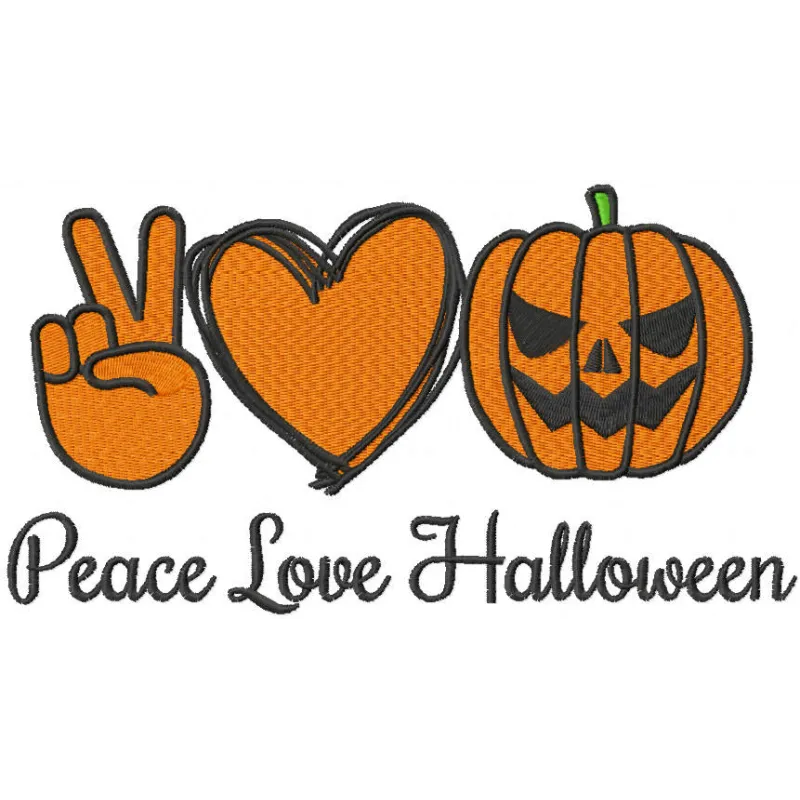 Preview of the Peace Love Halloween embroidery design featuring whimsical motifs for festive creations.
