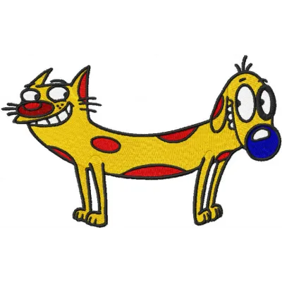Adorable cat and dog embroidery design showcasing playful cartoon styles, perfect for various stitching projects.