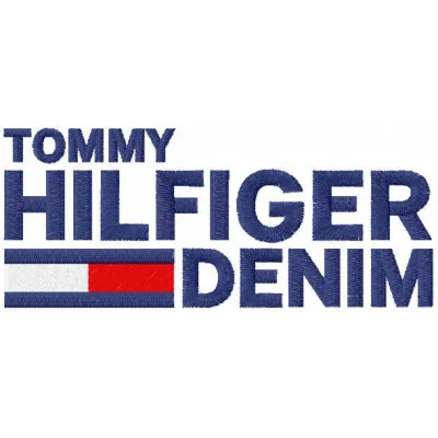 Tommy Hilfinger denim logo embroidery design preview, showcasing a stylish stitched motif for fashion apparel.