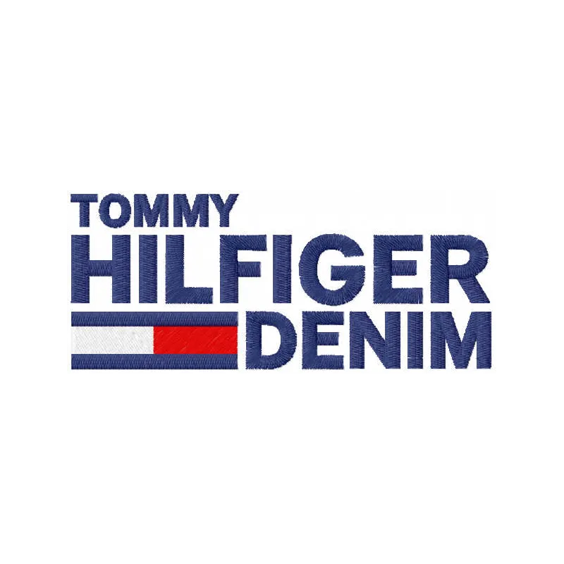 Tommy Hilfinger denim logo embroidery design preview, showcasing a stylish stitched motif for fashion apparel.