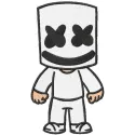 Marshmello boy embroidery design inspired by Fortnite, showcasing a fun stitched motif for creative projects.