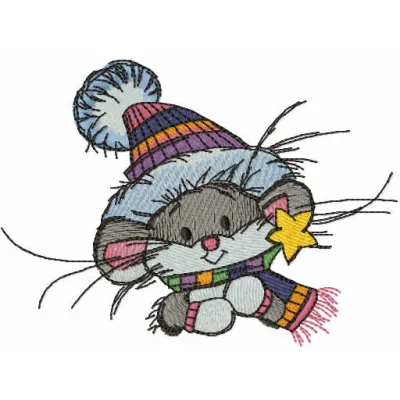 Embroidery design of a mouse dressed for a winter walk, showcasing adorable details for creative stitching.