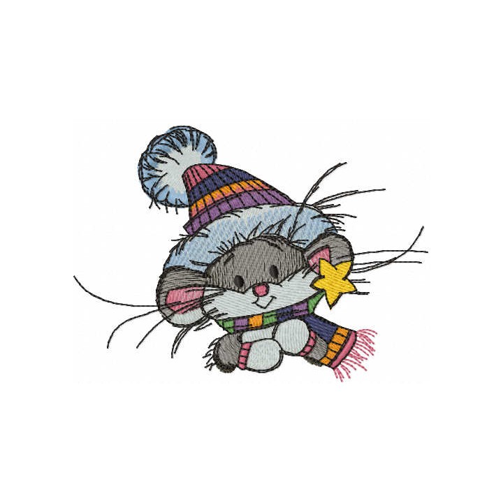 Mouse ready for winter walk embroidery design - Embroidery Design