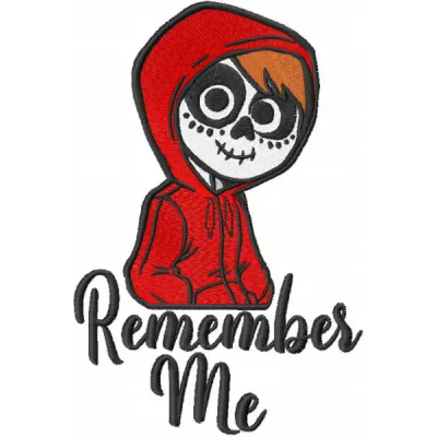 Preview of the Remember Me Miguel embroidery design inspired by Coco, showcasing intricate stitching patterns.