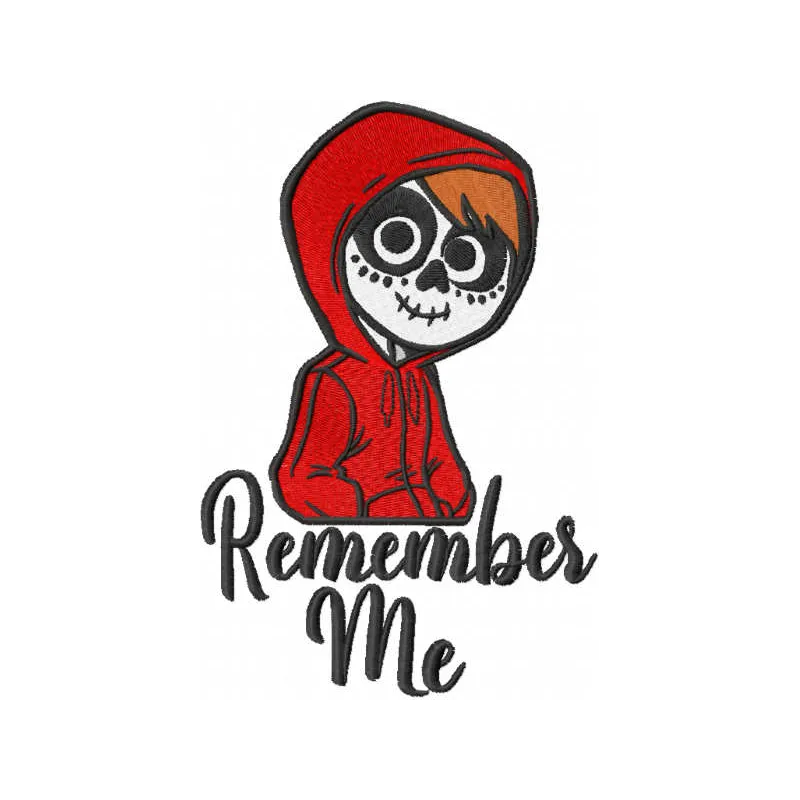 Preview of the Remember Me Miguel embroidery design inspired by Coco, showcasing intricate stitching patterns.