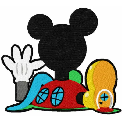 Modern Mickey Mouse Clubhouse embroidery design featuring playful motifs, ideal for t-shirts and baby onesies.