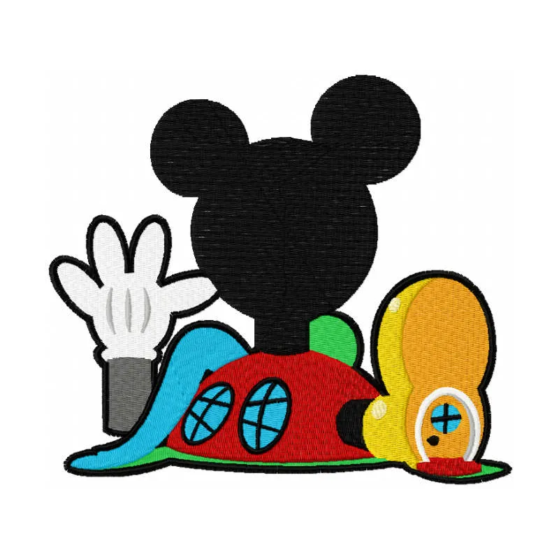 Modern Mickey Mouse Clubhouse embroidery design featuring playful motifs, ideal for t-shirts and baby onesies.